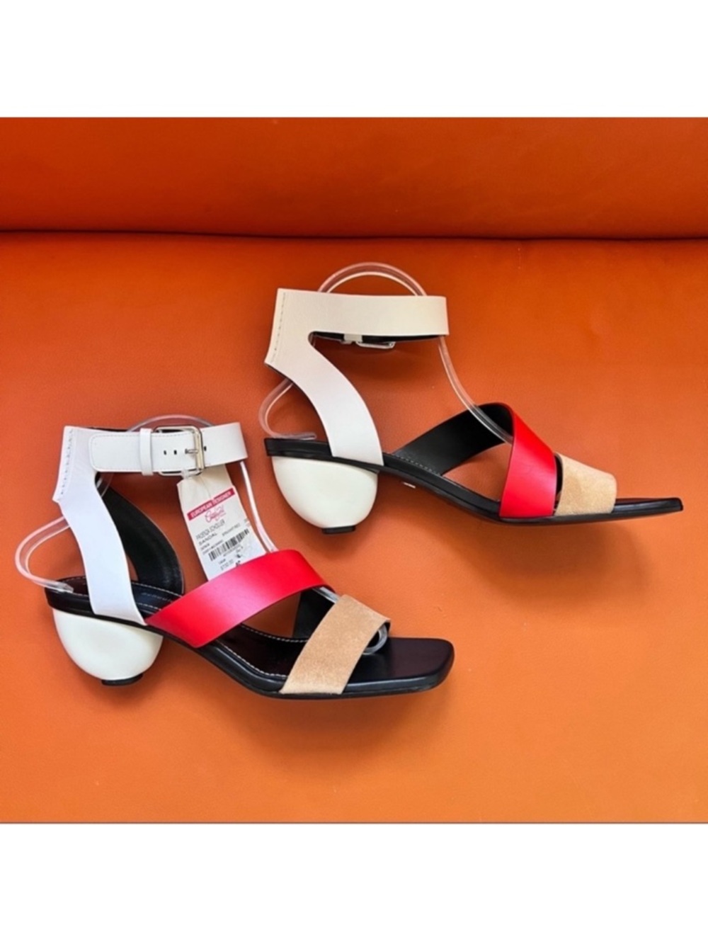 New! PROENZA SCHOULER Multicolor Sculpted Heel Strappy Leather Sandals - Picture 5 of 10